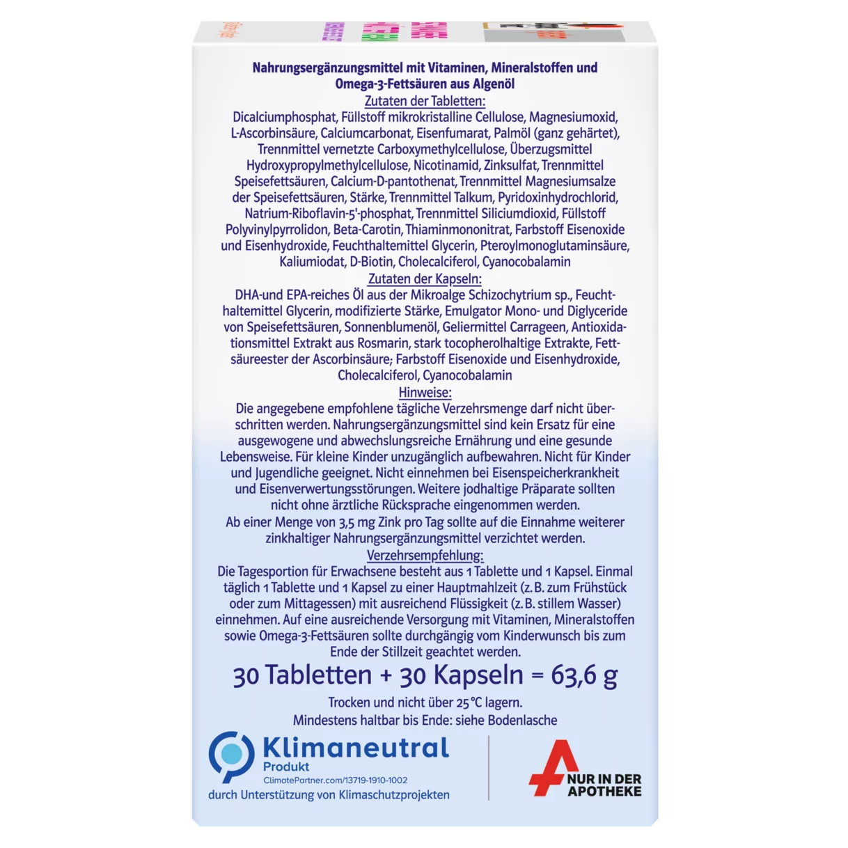 Abbildung der Produktverpackung Doppelherz system SCHWANGERE + MÜTTER VEGAN Seitenansicht rechts